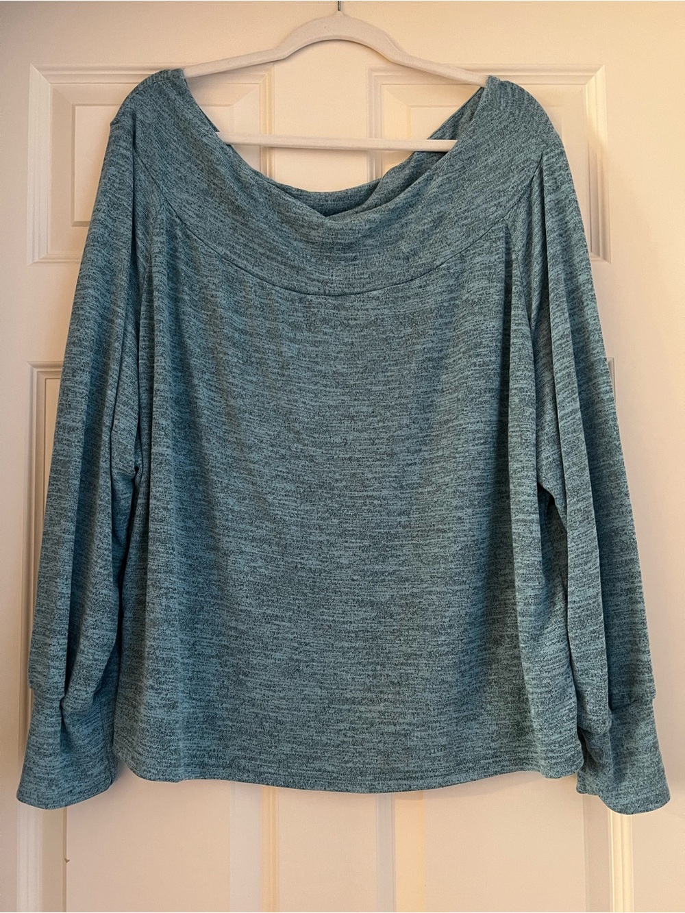 Heathered Aqua Blue Long Sleeve Off Shoulder Top